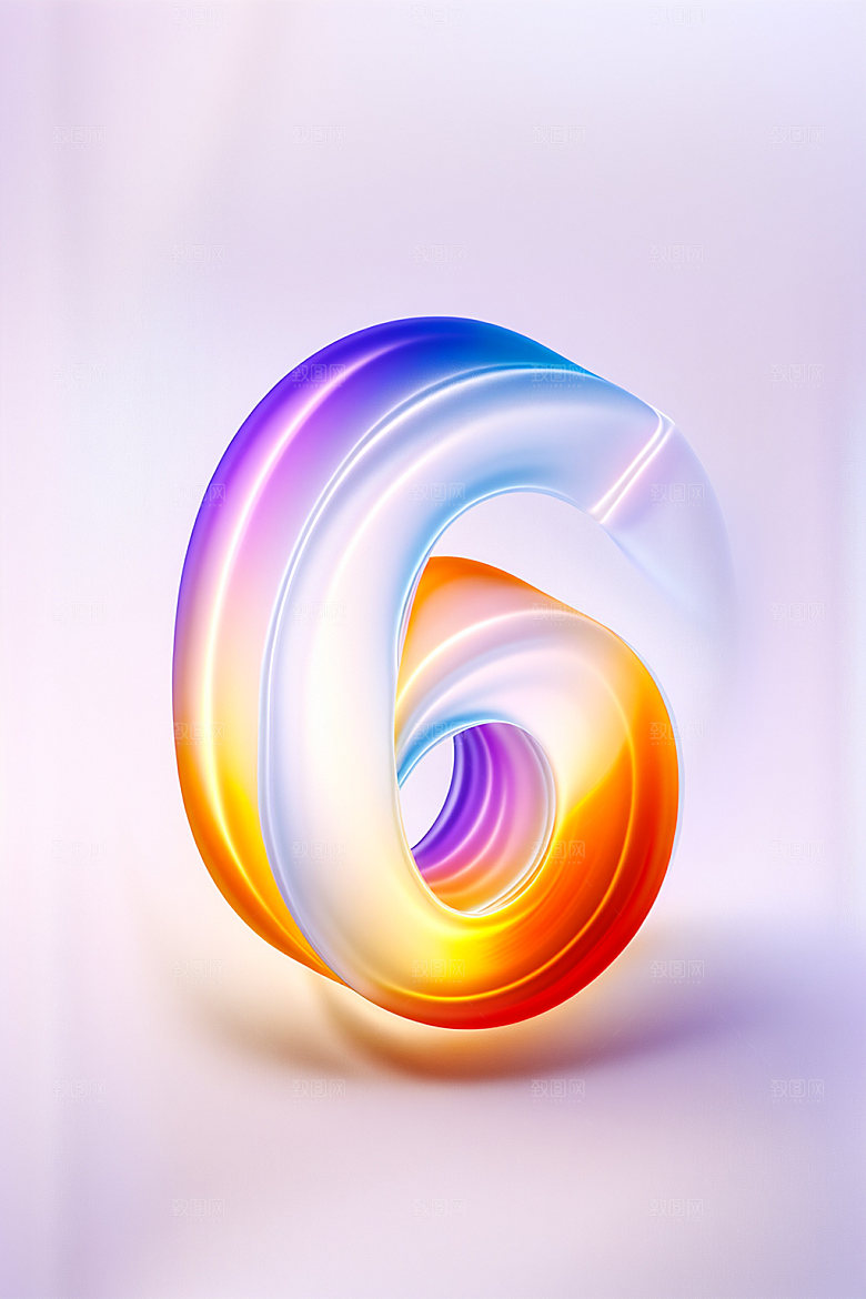 玻璃数字6透明3D元素