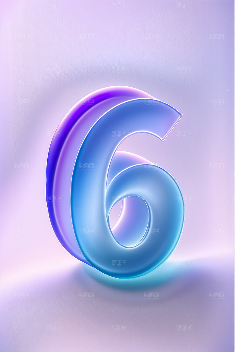 玻璃数字6塑料3D元素