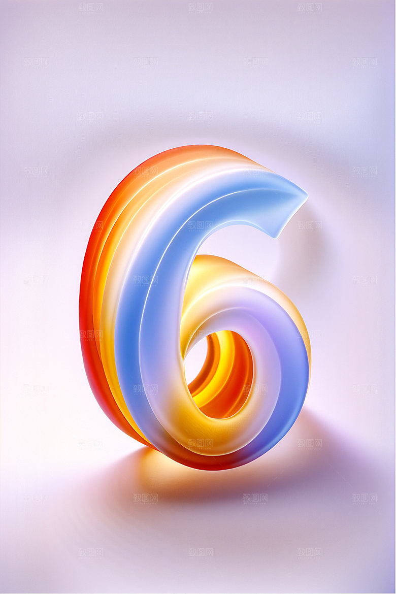 玻璃数字6质感光泽元素