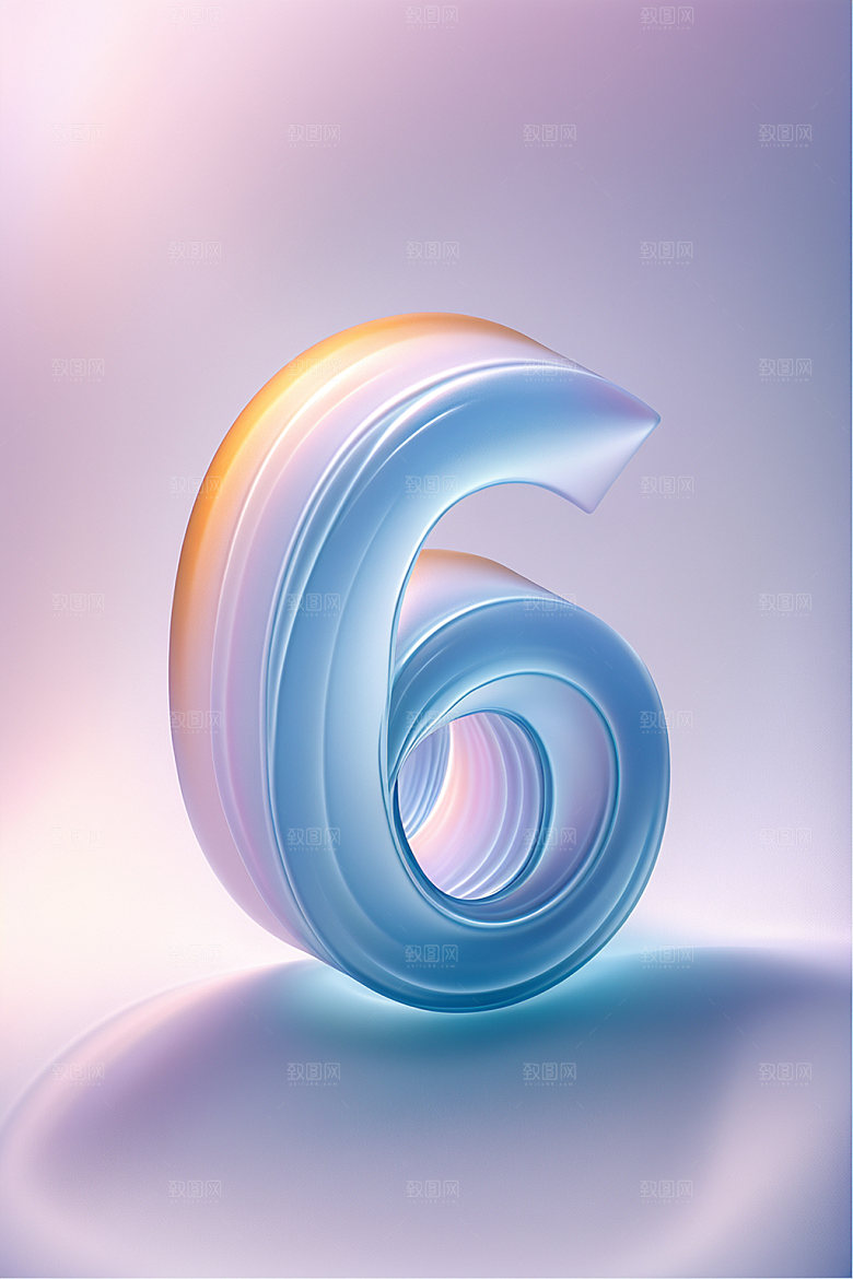 玻璃数字6艺术字透明元素