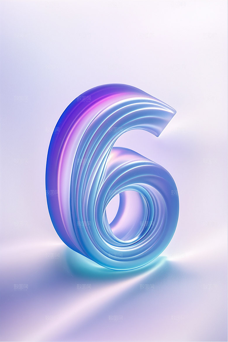 玻璃数字6光泽艺术字元素