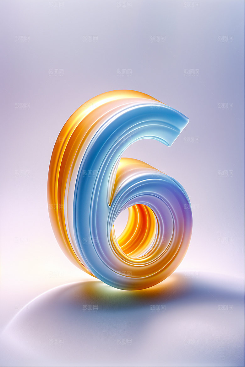 玻璃数字6光泽3D元素