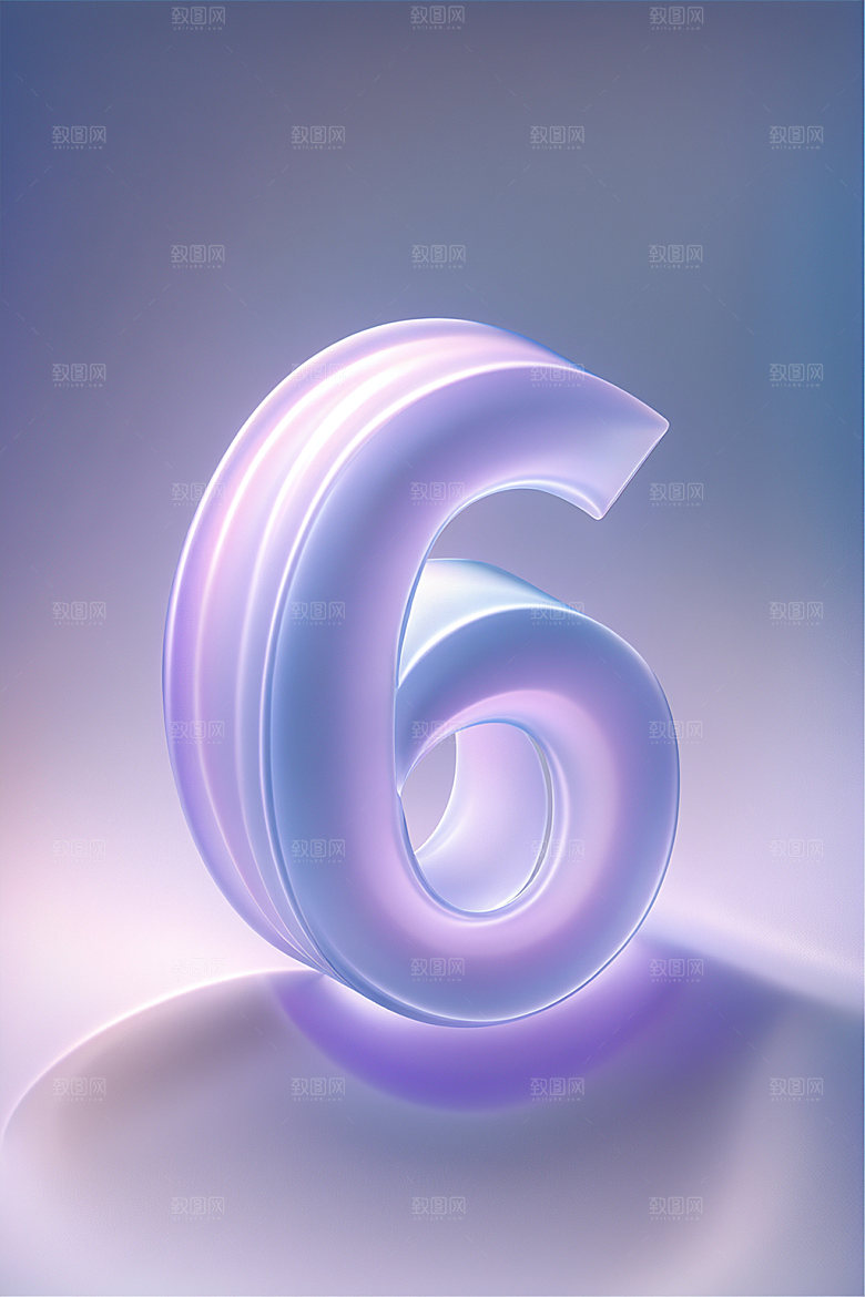 玻璃数字6艺术字通透元素