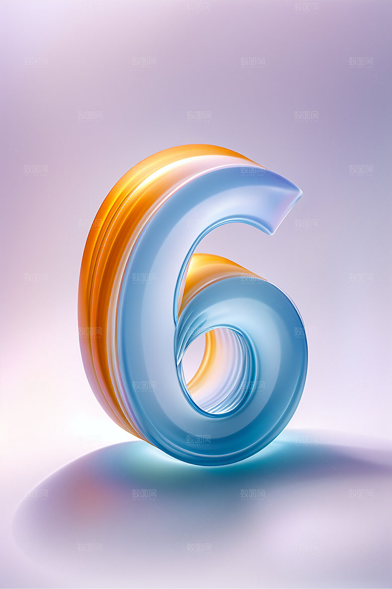 玻璃数字6立体质感元素
