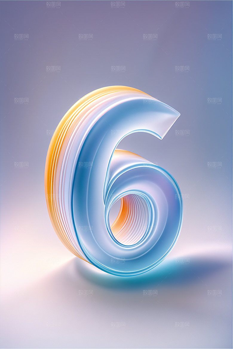 玻璃数字6艺术字塑料元素