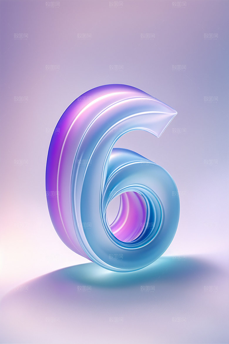 玻璃数字6光泽艺术字元素
