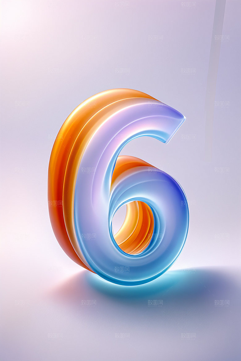 玻璃数字6光泽塑料元素