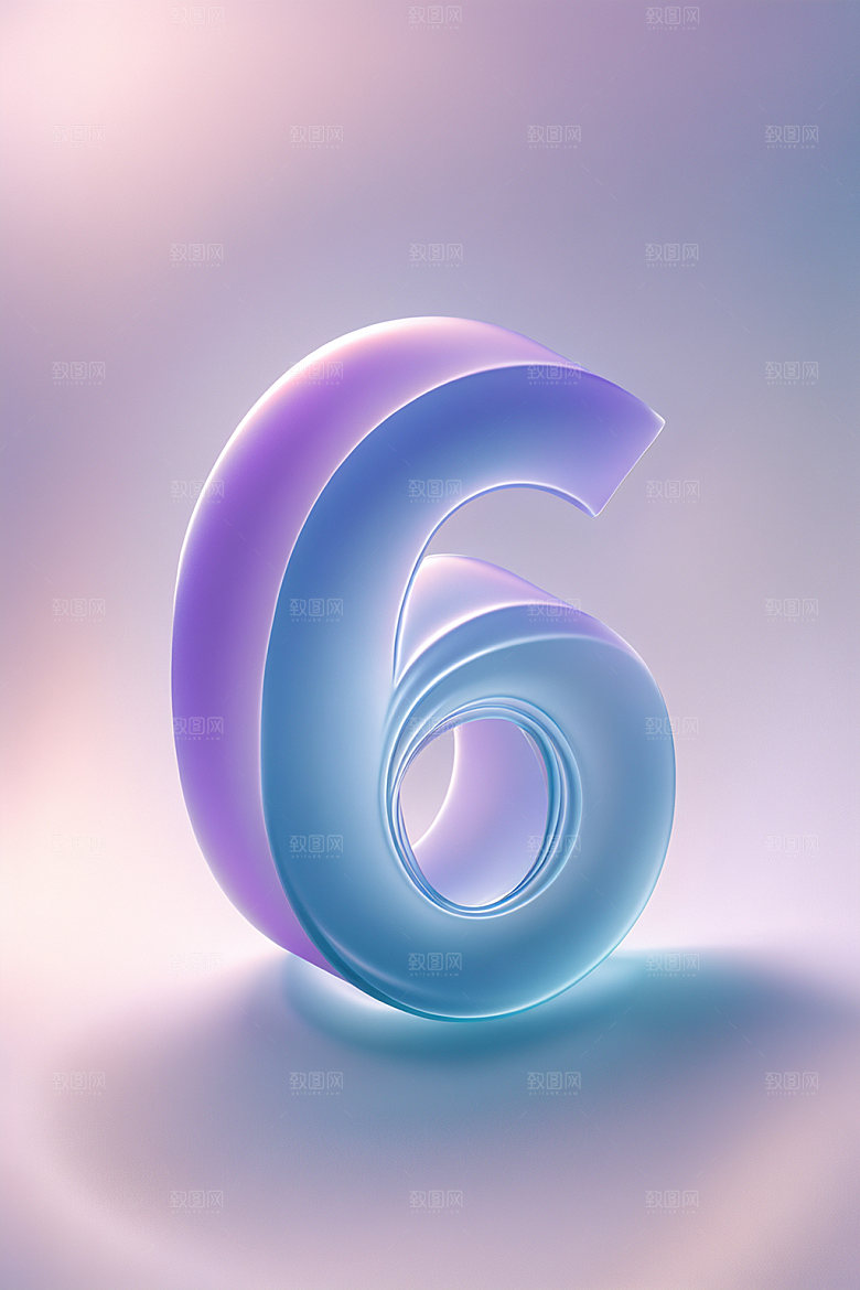 玻璃数字6透明3D元素