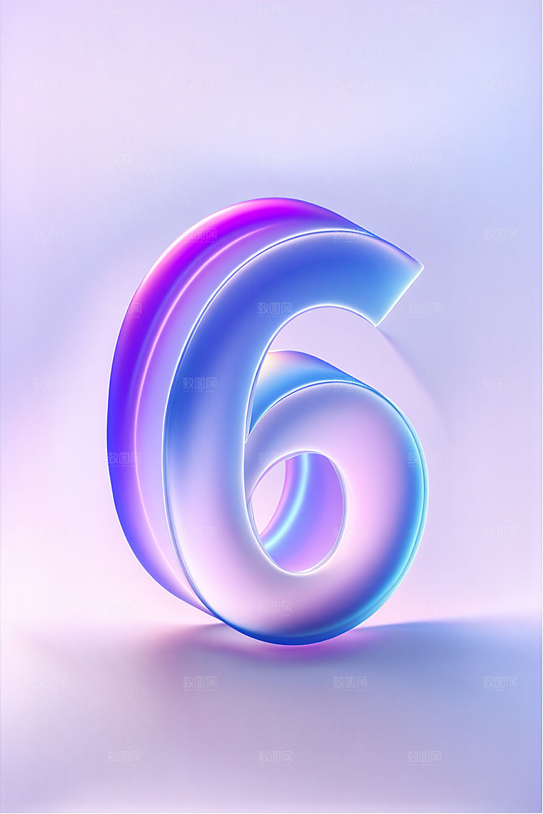玻璃数字6艺术字塑料元素