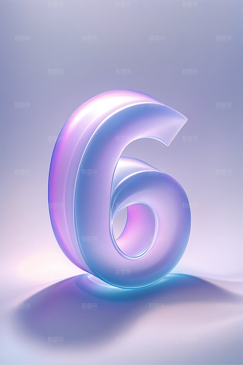 玻璃数字6立体光泽元素