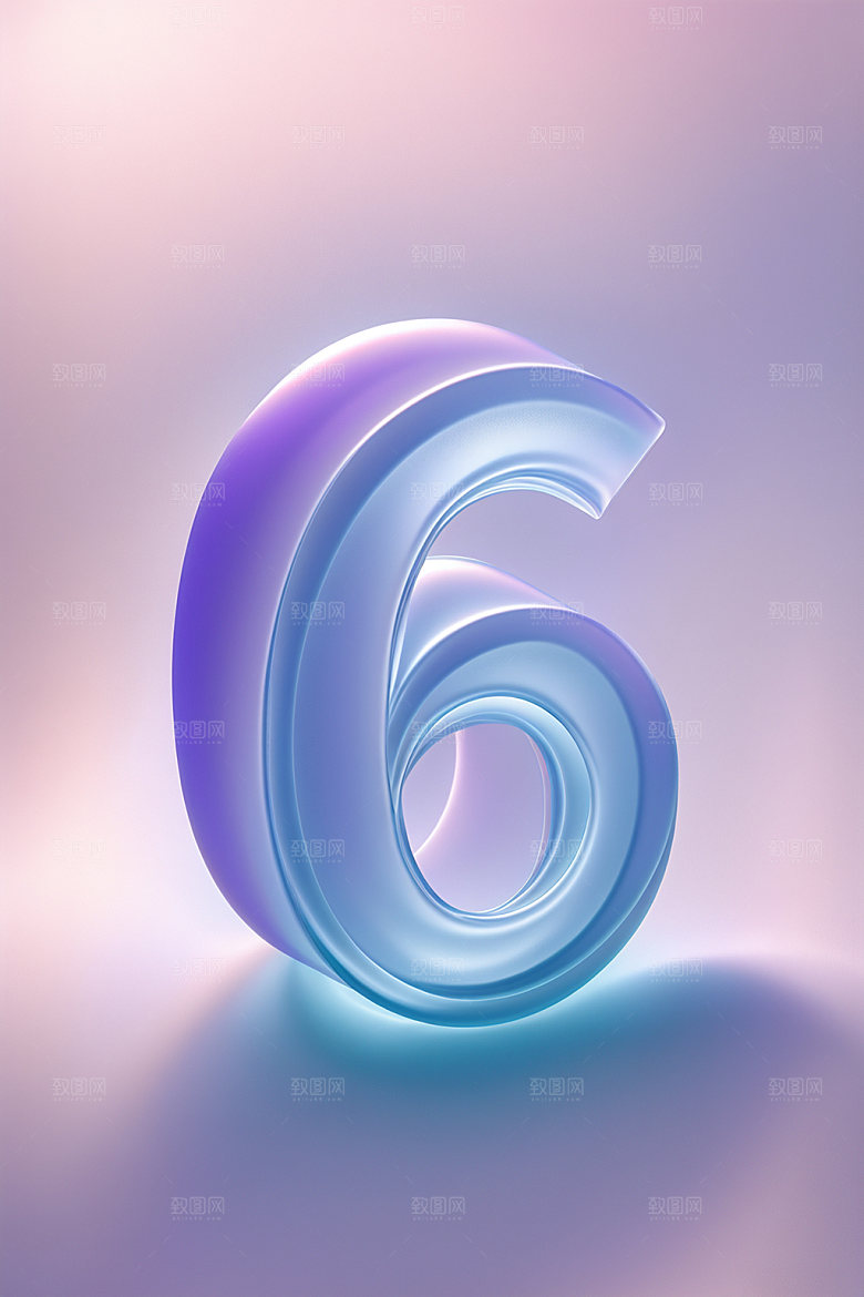 玻璃数字6质感3D元素
