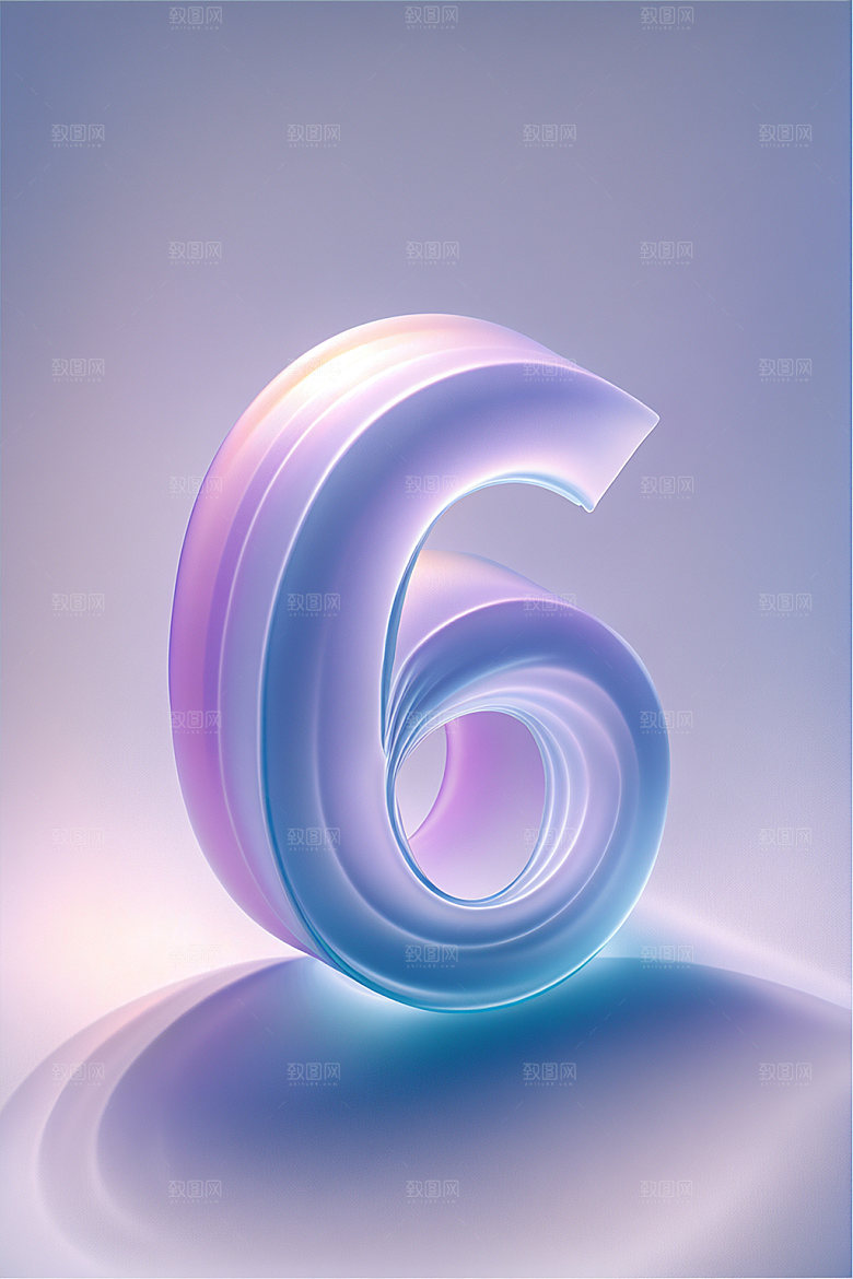 玻璃数字6光泽塑料元素
