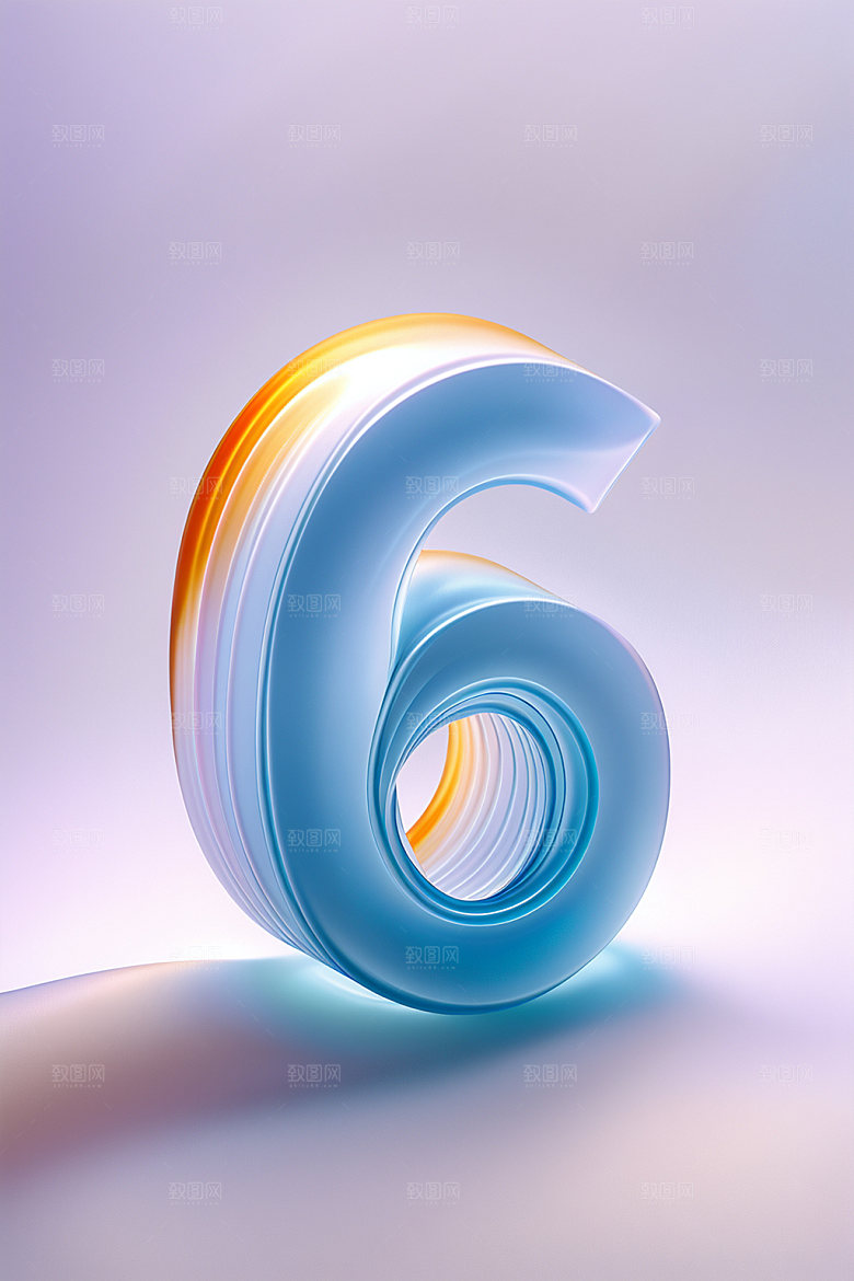 玻璃数字6质感塑料元素