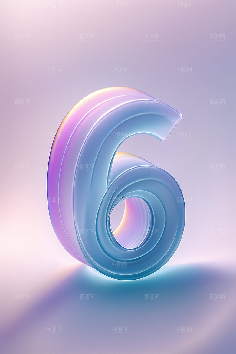 玻璃数字6塑料艺术字元素