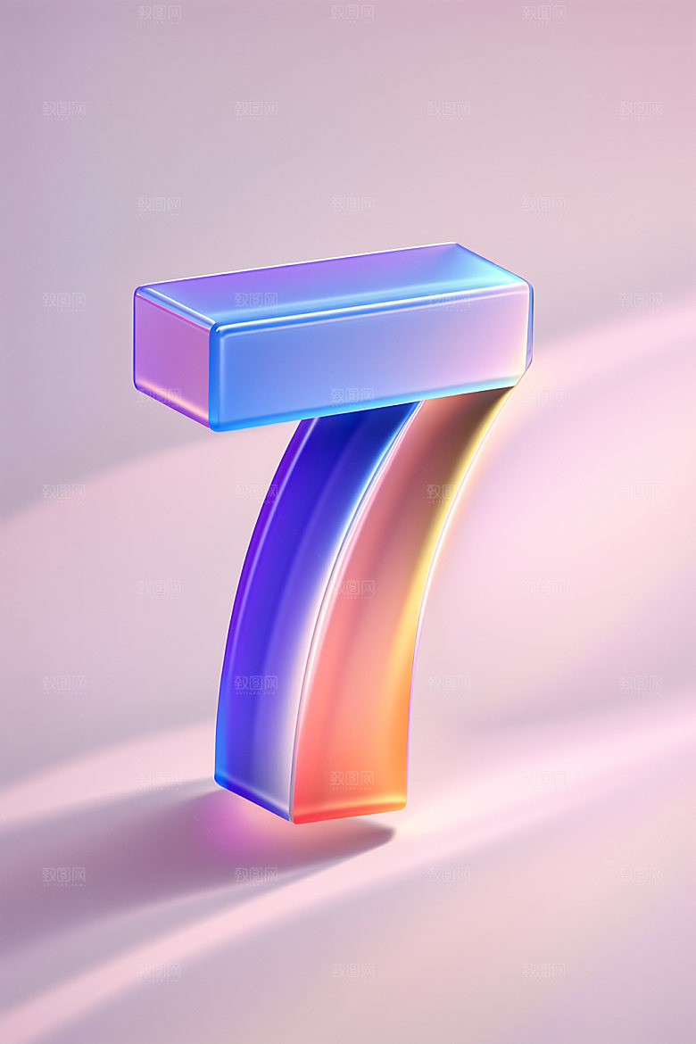 玻璃数字7光泽3D元素