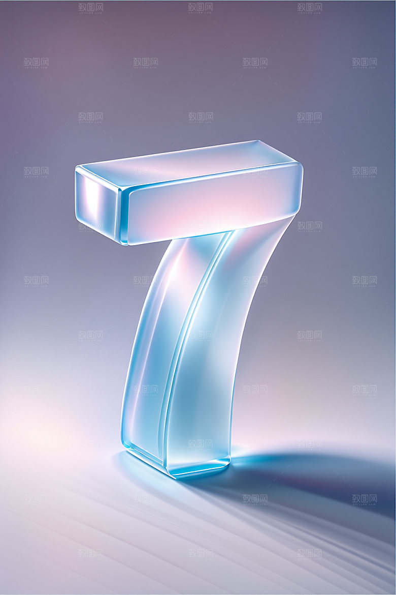 玻璃数字7光泽艺术字元素