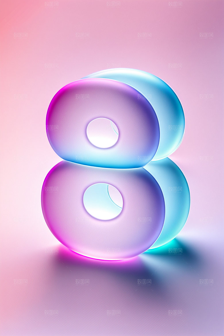 透明数字8磨砂3D艺术字