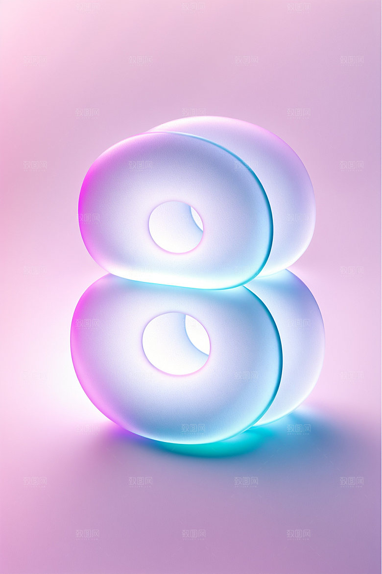 透明数字8玻璃3D艺术字