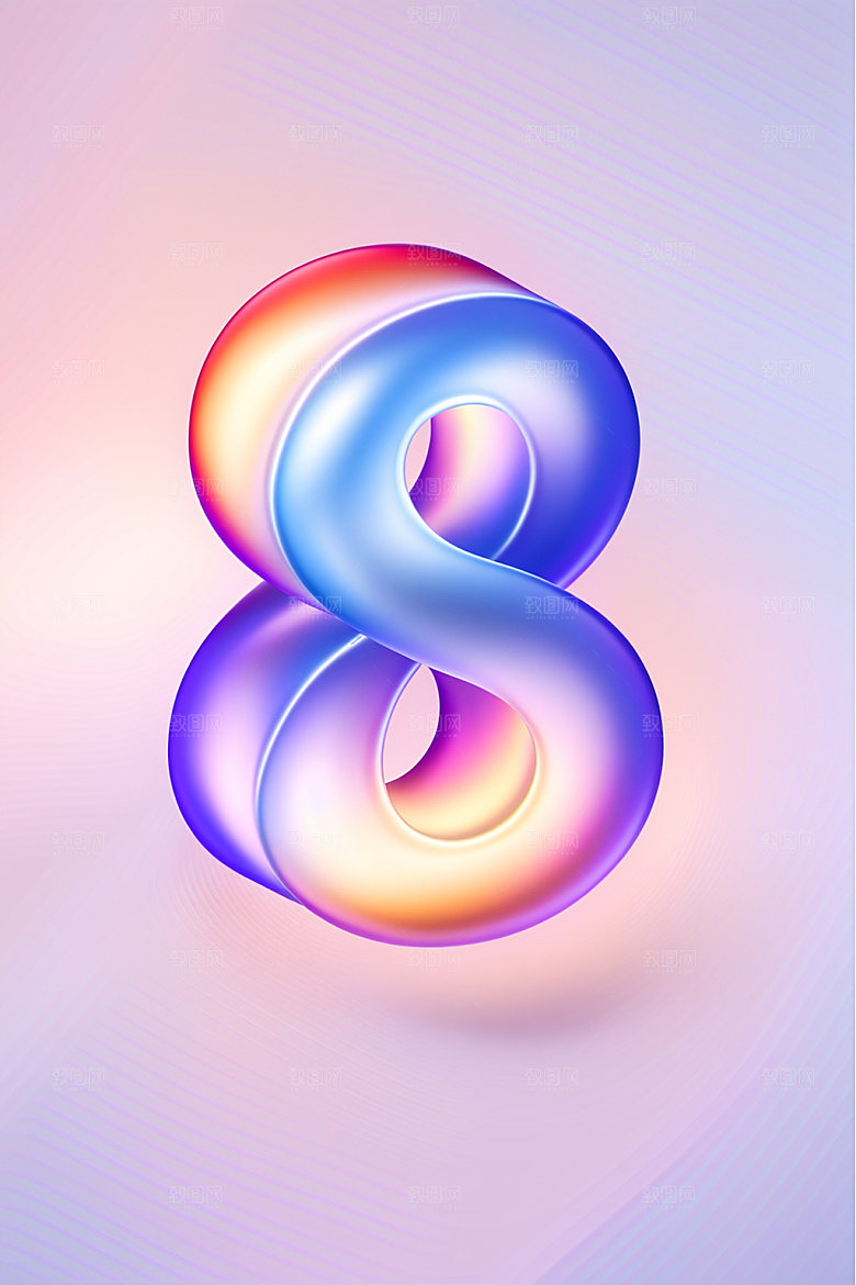 玻璃数字8质感3D元素