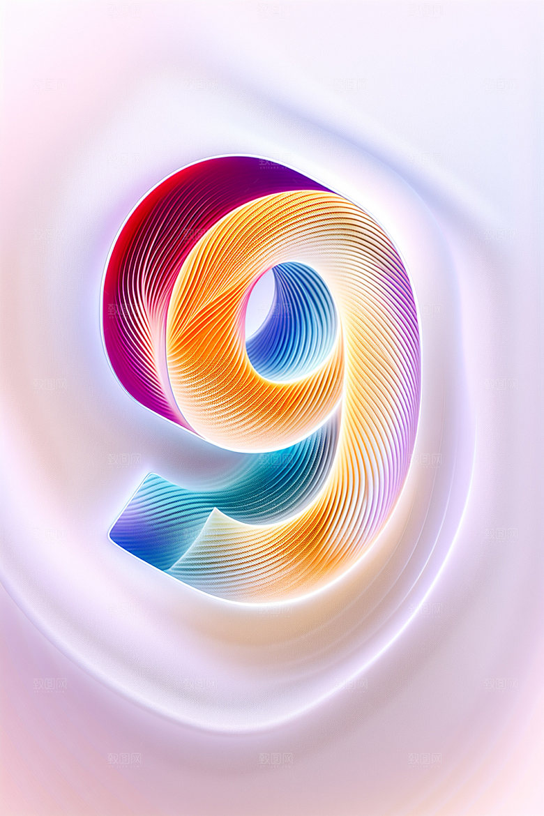 玻璃数字9光泽艺术字元素