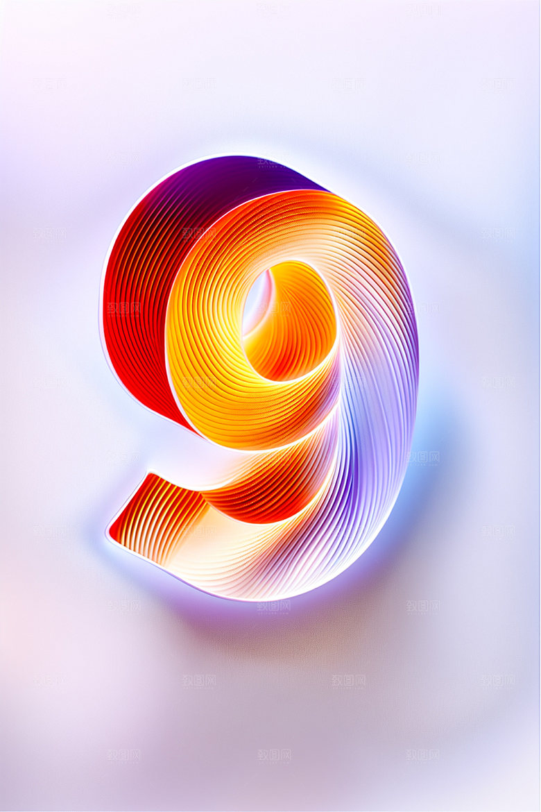 玻璃数字9通透光泽元素