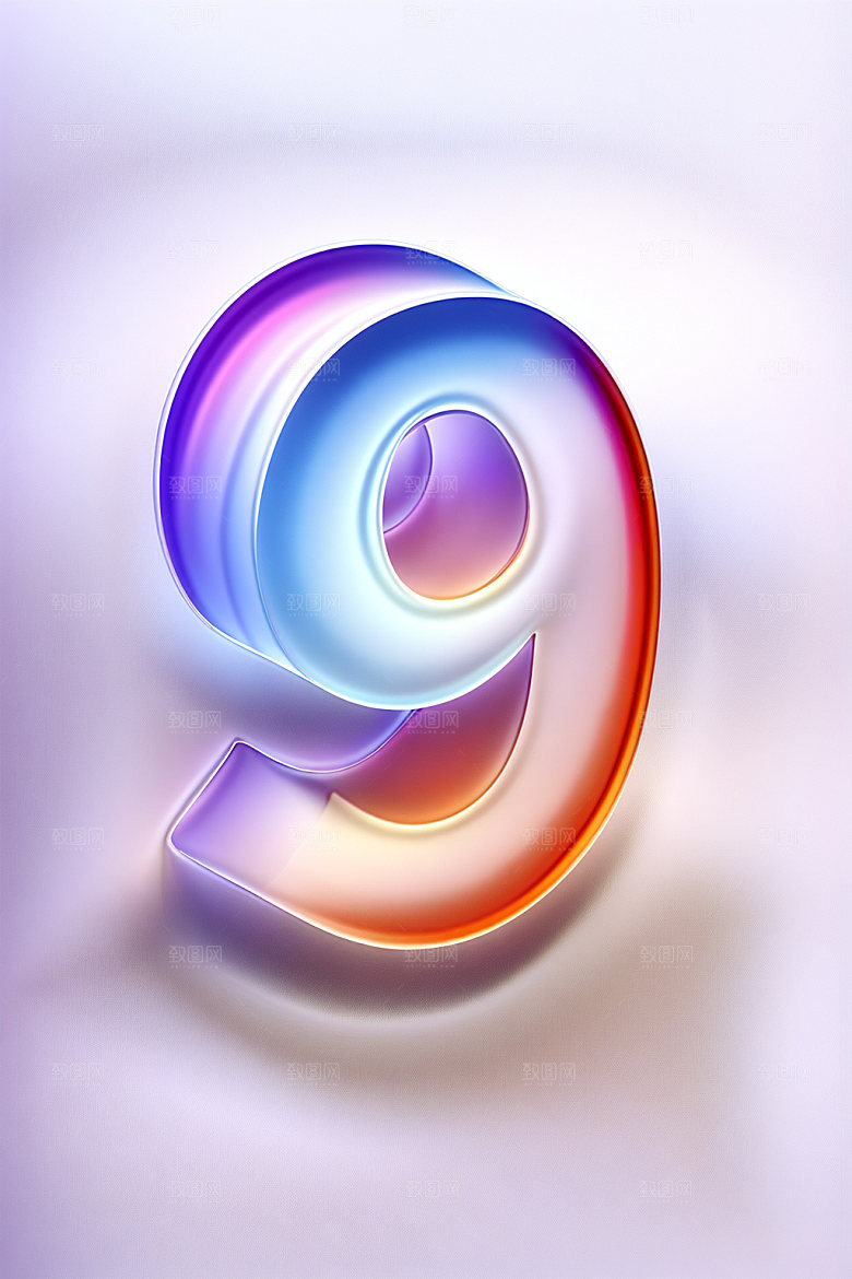 玻璃数字9光泽塑料元素