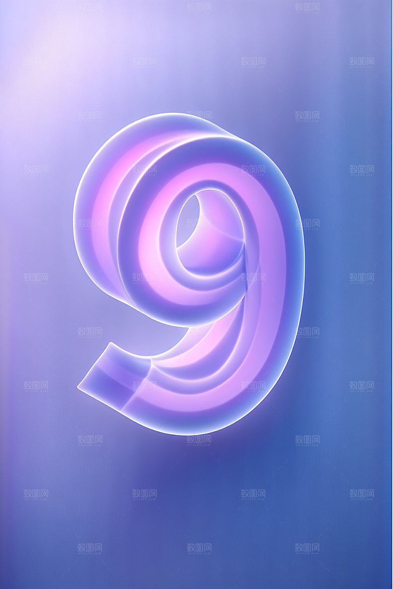 玻璃数字9光泽3D元素