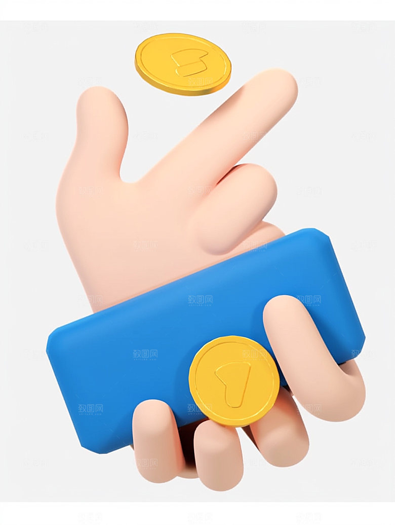 电商手势立体金币C4D模型
