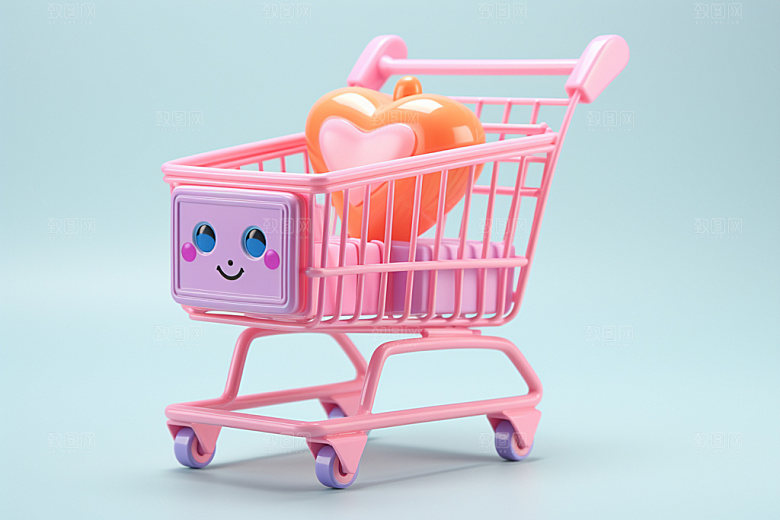 Q版购物车3D卡通模型
