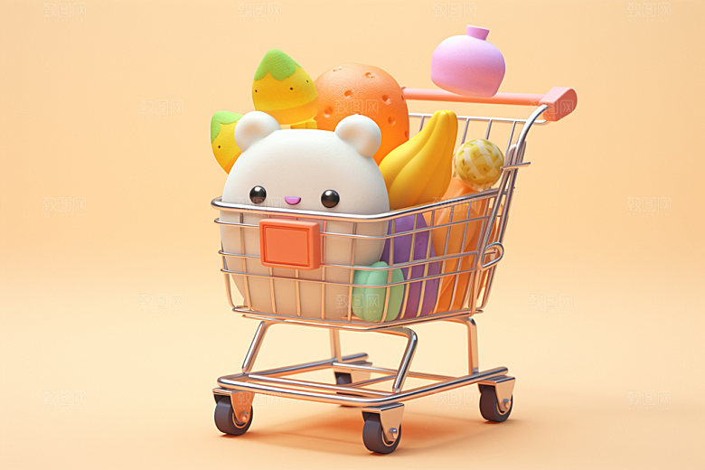 Q版购物车活动超市模型