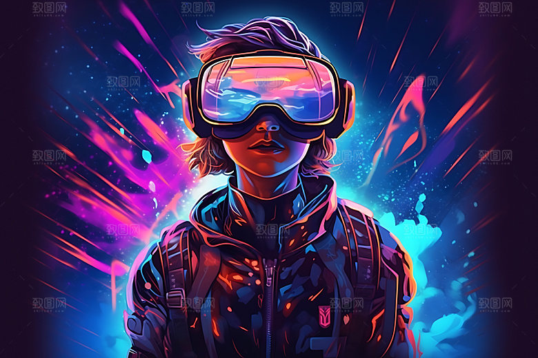 VR眼镜赛博朋克风格化插画