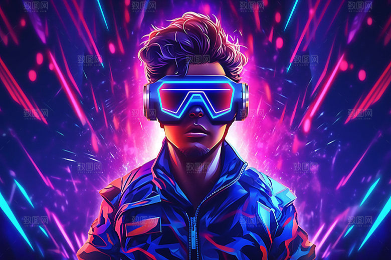 VR眼镜赛博朋克风格化插画