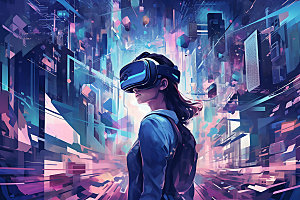 VR眼镜赛博朋克科技插画
