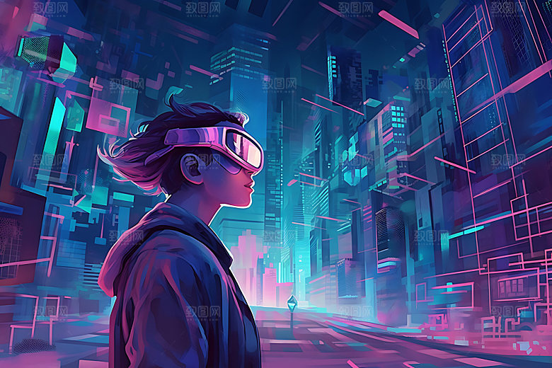 VR眼镜头显设备赛博朋克插画