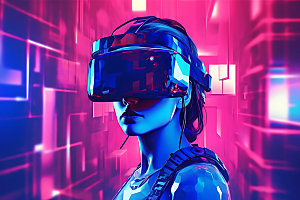 VR眼镜风格化炫彩插画