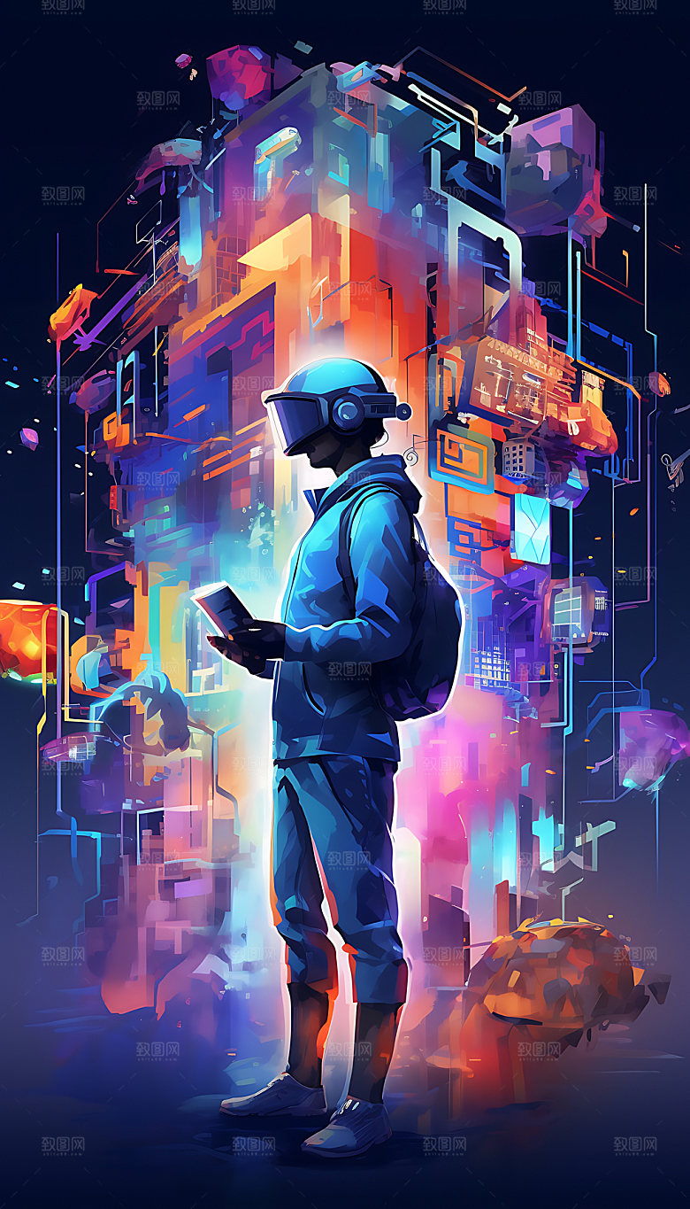 VR眼镜炫彩艺术插画
