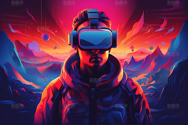 VR眼镜头显设备艺术插画