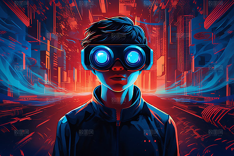 VR眼镜风格化科技插画