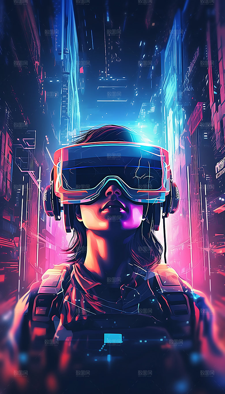 VR眼镜艺术炫彩插画