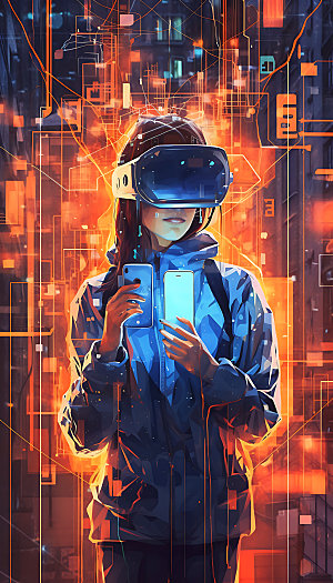 VR眼镜艺术赛博朋克插画