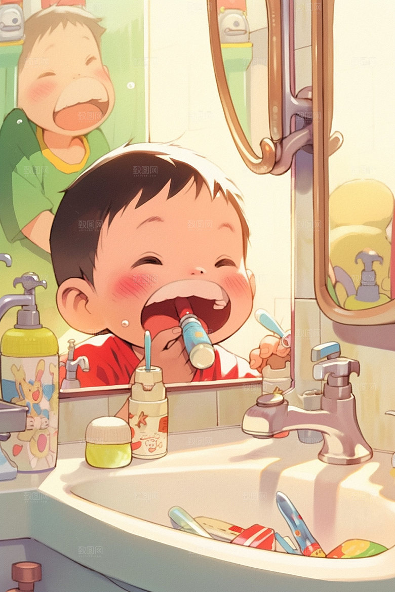 爱牙日医护卡通插画