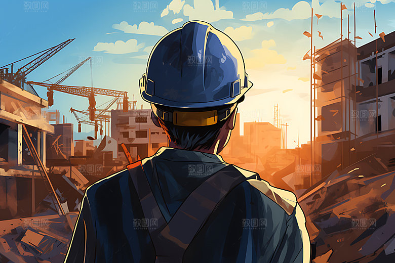 建筑工地搭建生产安全插画