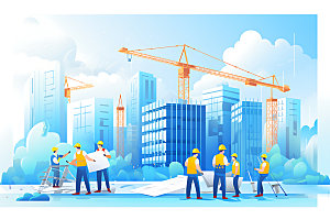 建筑工地建设建筑安全插画