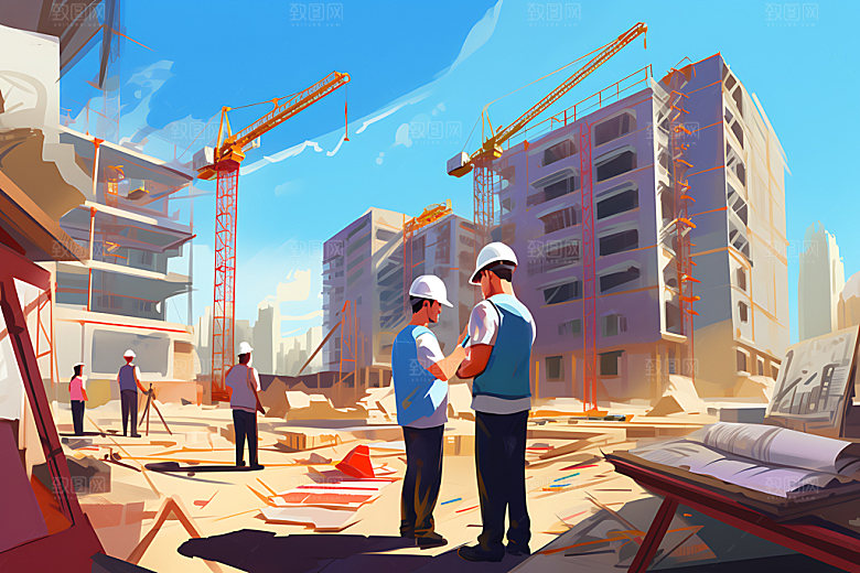 建筑工地生产安全建筑安全插画