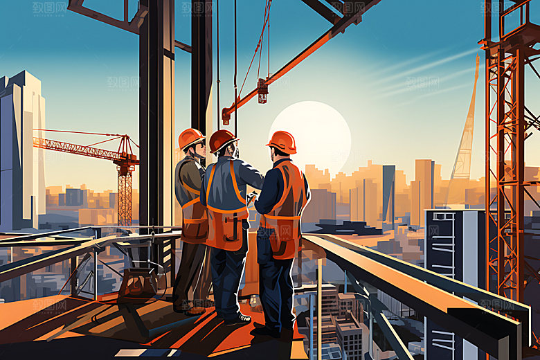 建筑工地建筑安全生产安全插画