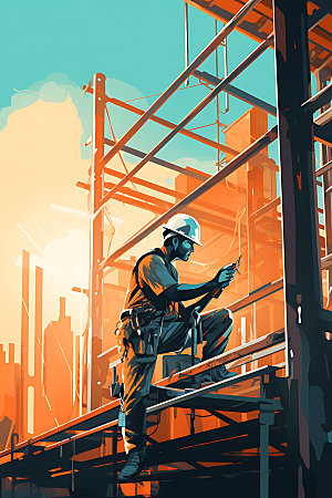 建筑工地建筑安全生产安全插画