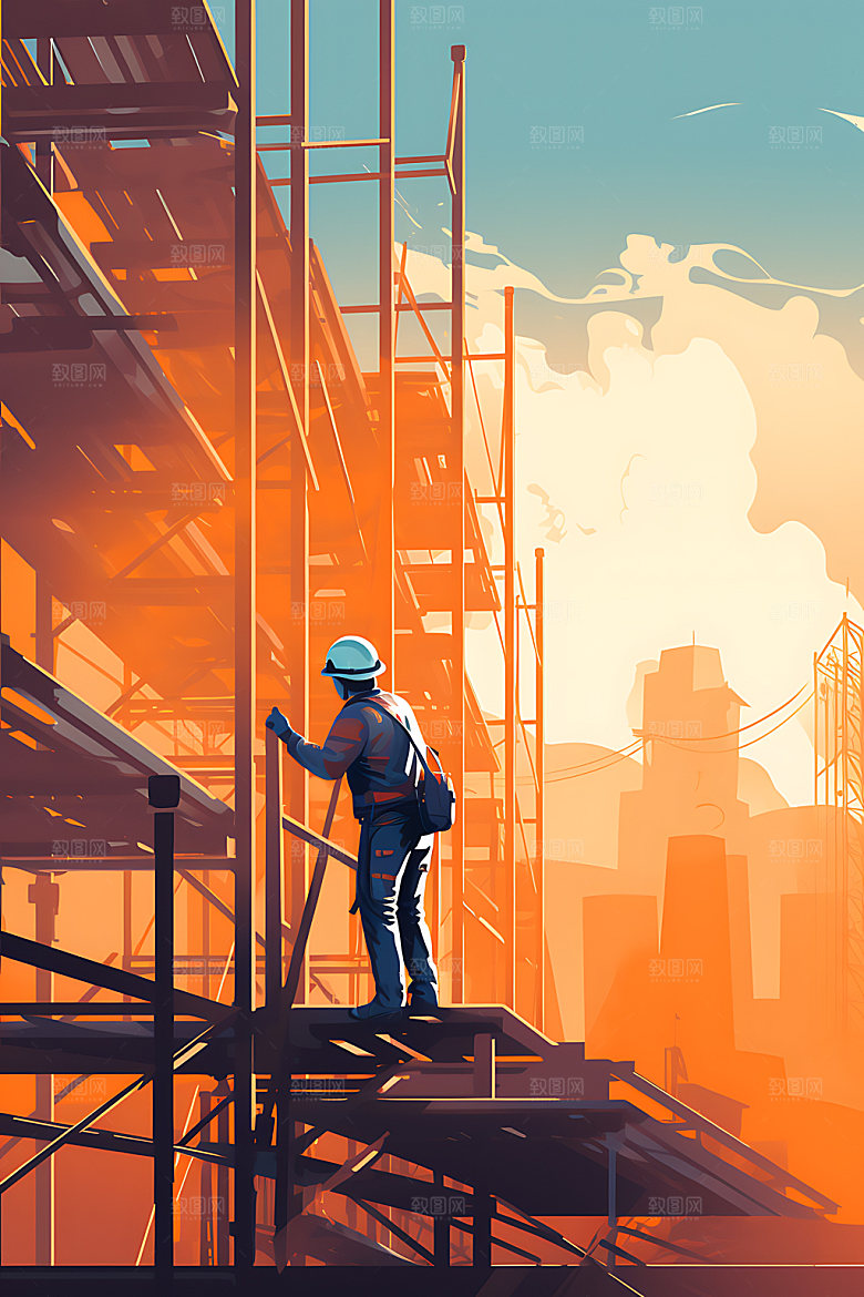 建筑工地搭建工人插画