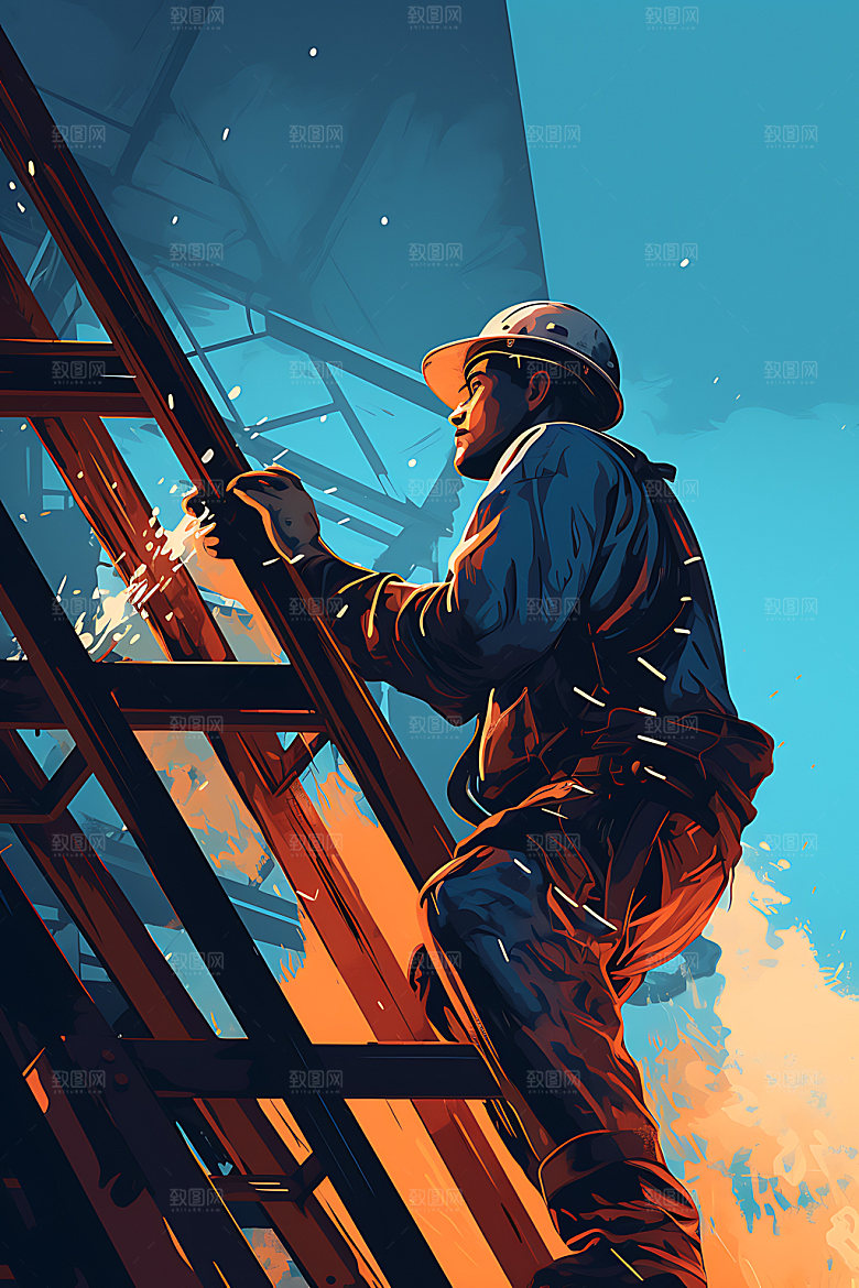 建筑工地工人生产安全插画