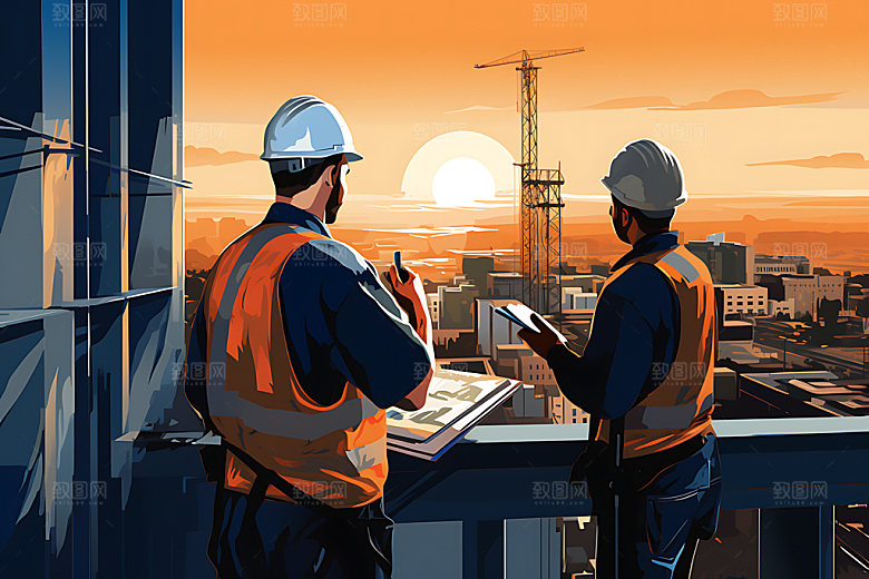 建筑工地工人城市建设插画