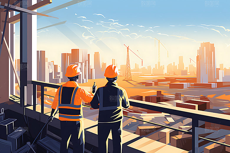 建筑工地建造搭建插画